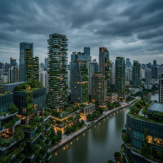 Green buildings skyline